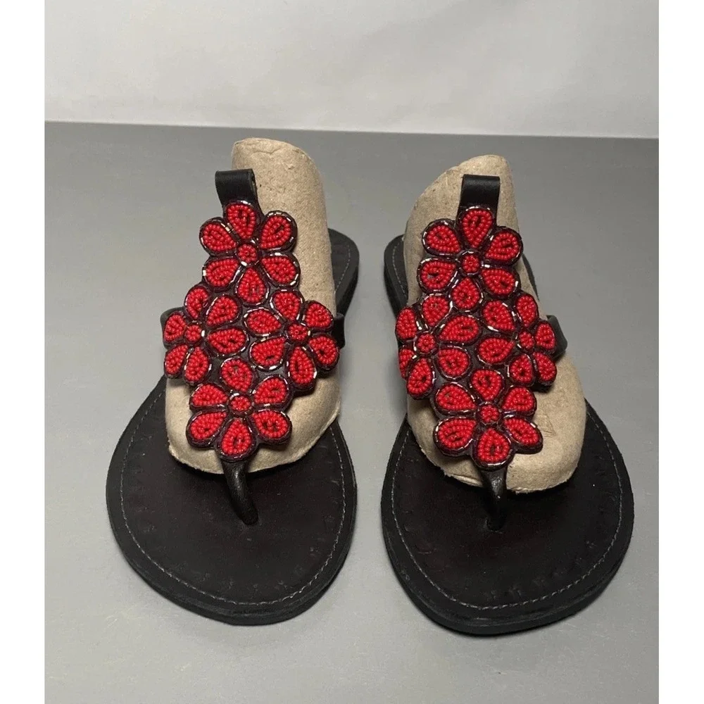 Women's Leather Beaded Flip Flops Sandals Size 7
